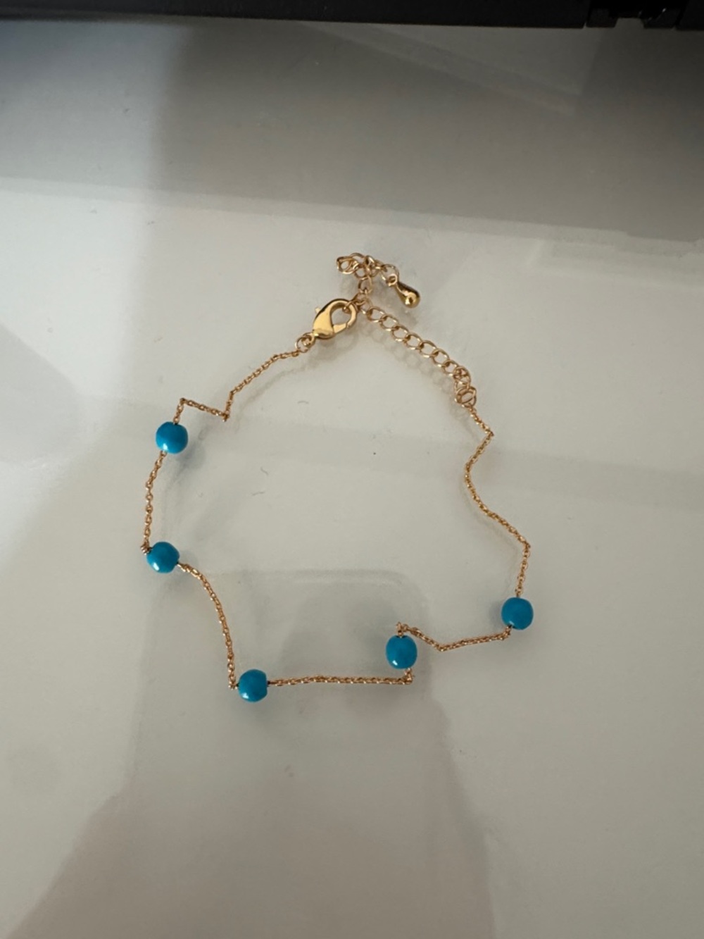 Gold Chain Bracelet with Turquoise Beads - Women Jewelry